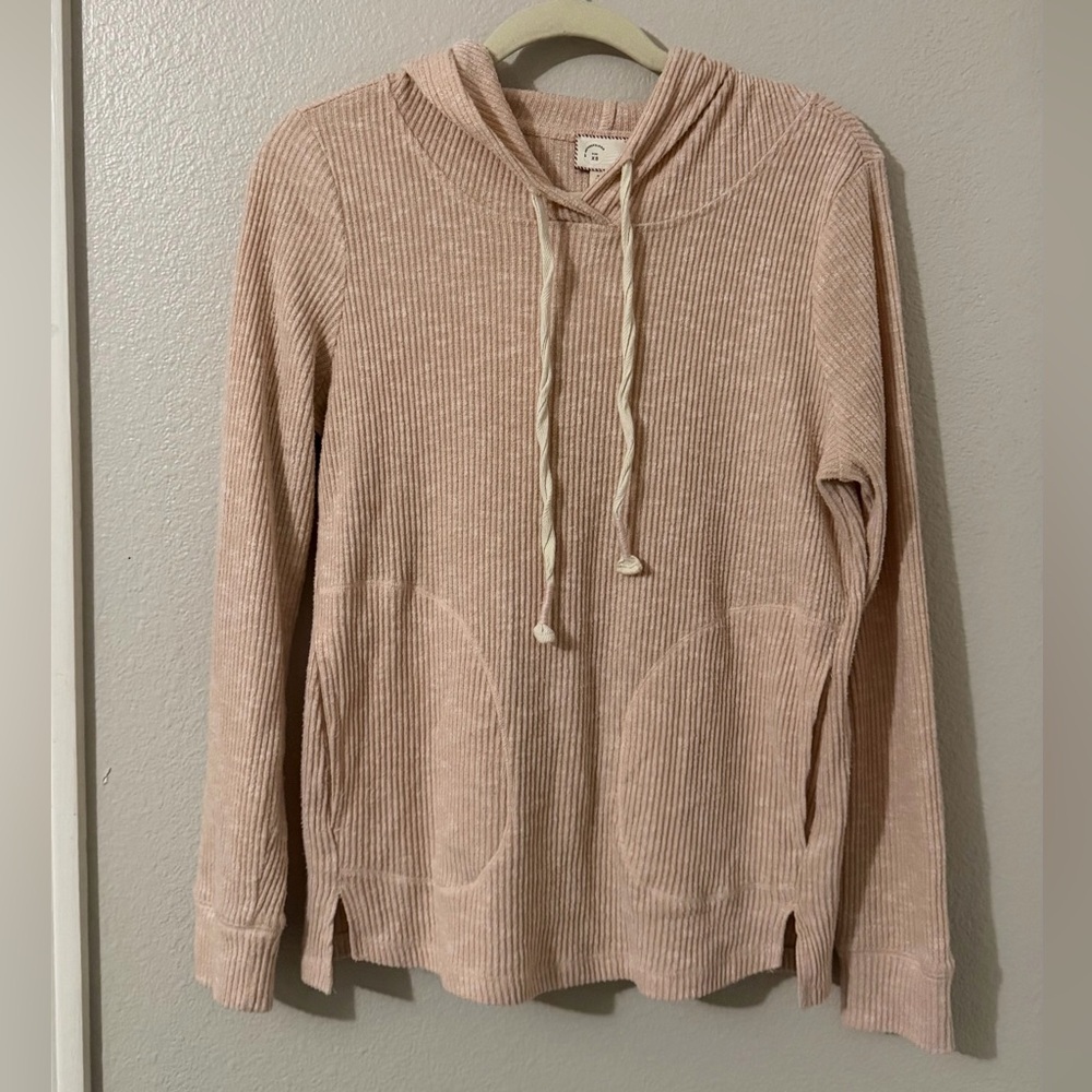 Anthropologie Pink Ribbed Hooded Sweater